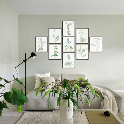 LANCHI95 botanical wall art - Minimalist Aesthetic Rose Collection, Bedroom Wall Art, Sage Green Eucalyptus Leaf Prints for Office (9pcs- 8x10in- UNFRAMED) (Botanical)