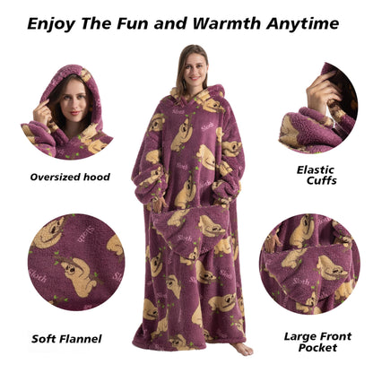 Capecage Blanket Hoodie, Long Hooded Blanket Sweatshirt as Birthday Gifts for Women Men, Long Wearable Blanket for Men Women.(Sloth)
