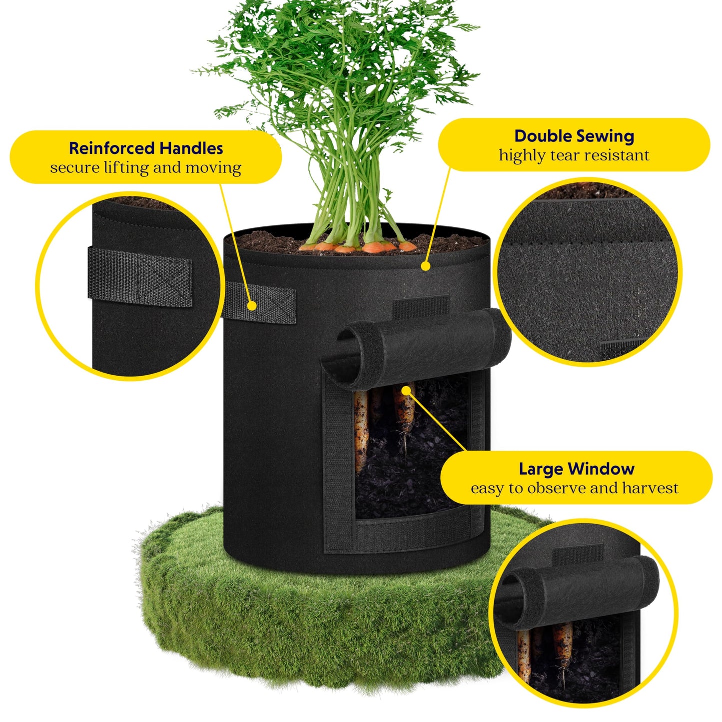 iPower Potato Grow Bags with Flap 10 Gallon 6 Pack, Garden Planting Pot with Durable Handle and Harvest Window, Thickened Nonwoven Fabric Container for Potato, Tomato, Carrot, Vegetable and Fruits