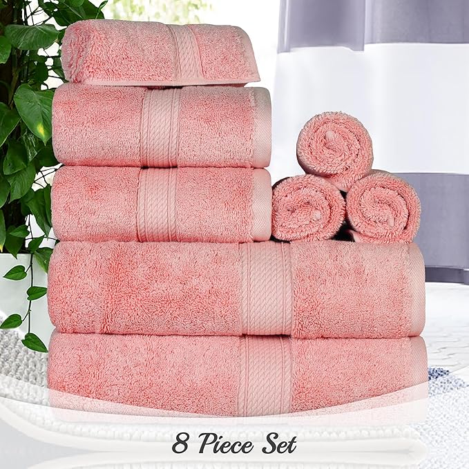 SUPERIOR Egyptian Cotton Pile 8 Piece Towel Set, Includes 2 Bath, 2 Hand
