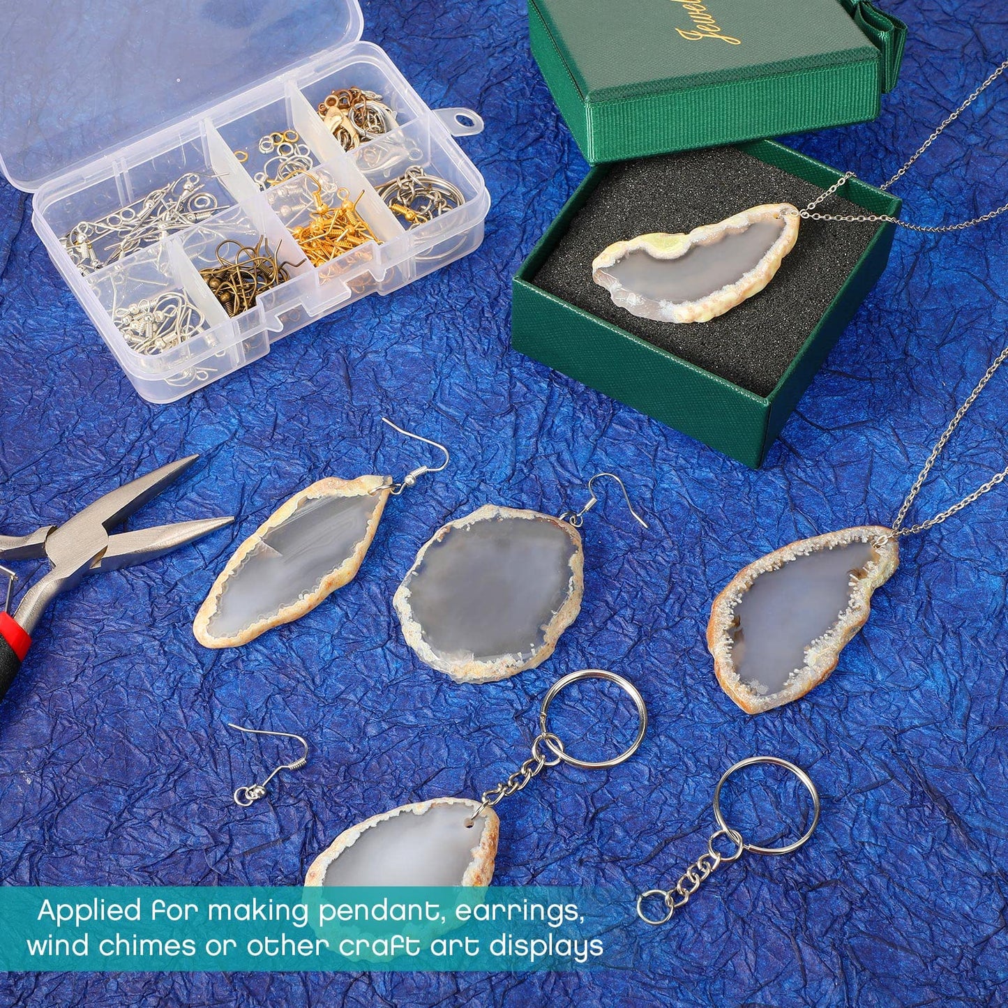 Hicarer 16 Pcs Agate Slices Polished Agate Slices with Holes Irregular Pendants Stone Bulk Drilled Geode Slivers for Christmas Women DIY Craft Gifts Jewelry Making(Grey)