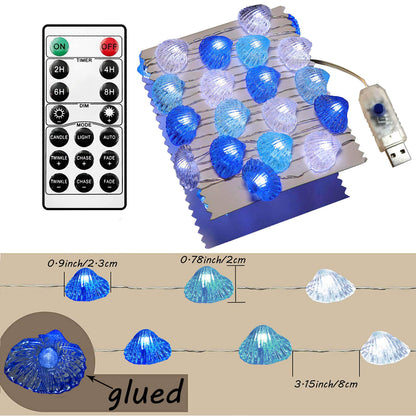 Cynzia Seashells String Lights, 40LED Beach Decoration Lights USB Plug in with 8 Modes Remote Control, Waterproof Ocean Fairy Lights for Bedroom Party Outdoor Wedding Holiday Christmas