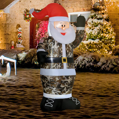 HOMCOM 8' Christmas Inflatables Outdoor Decorations Santa Claus Wearing Camouflage, Blow-Up Yard Christmas Decor with LED Lights Display