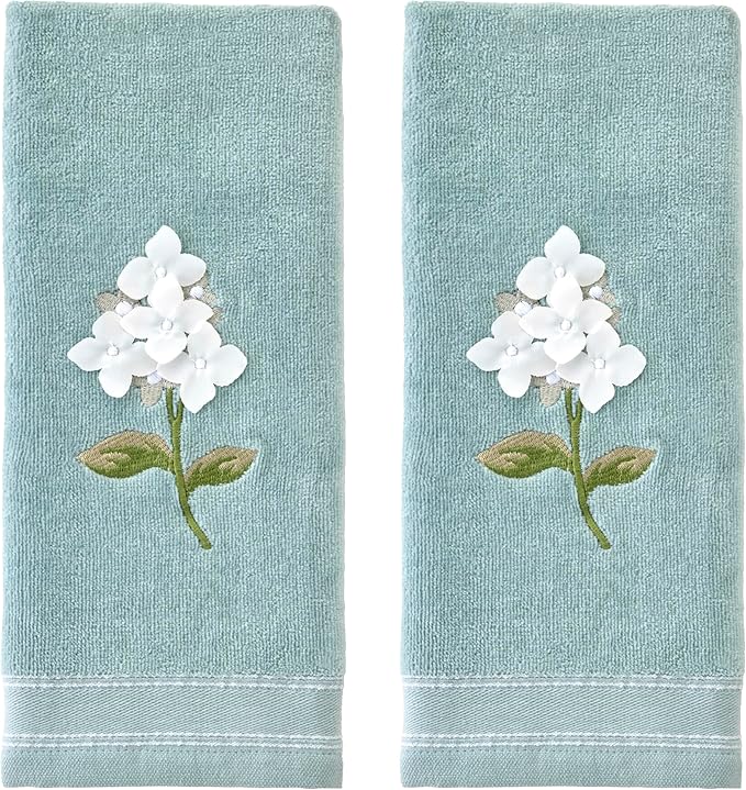 SKL Home Farm Hydrangea 100% Cotton 3D Embroidered 2pc Hand Towel Set,