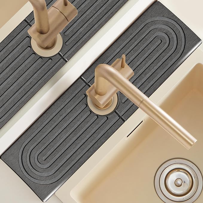 Diatomite Sink Mat around Faucet, Instant Dry Stone Sink Tray Cleaning Tools