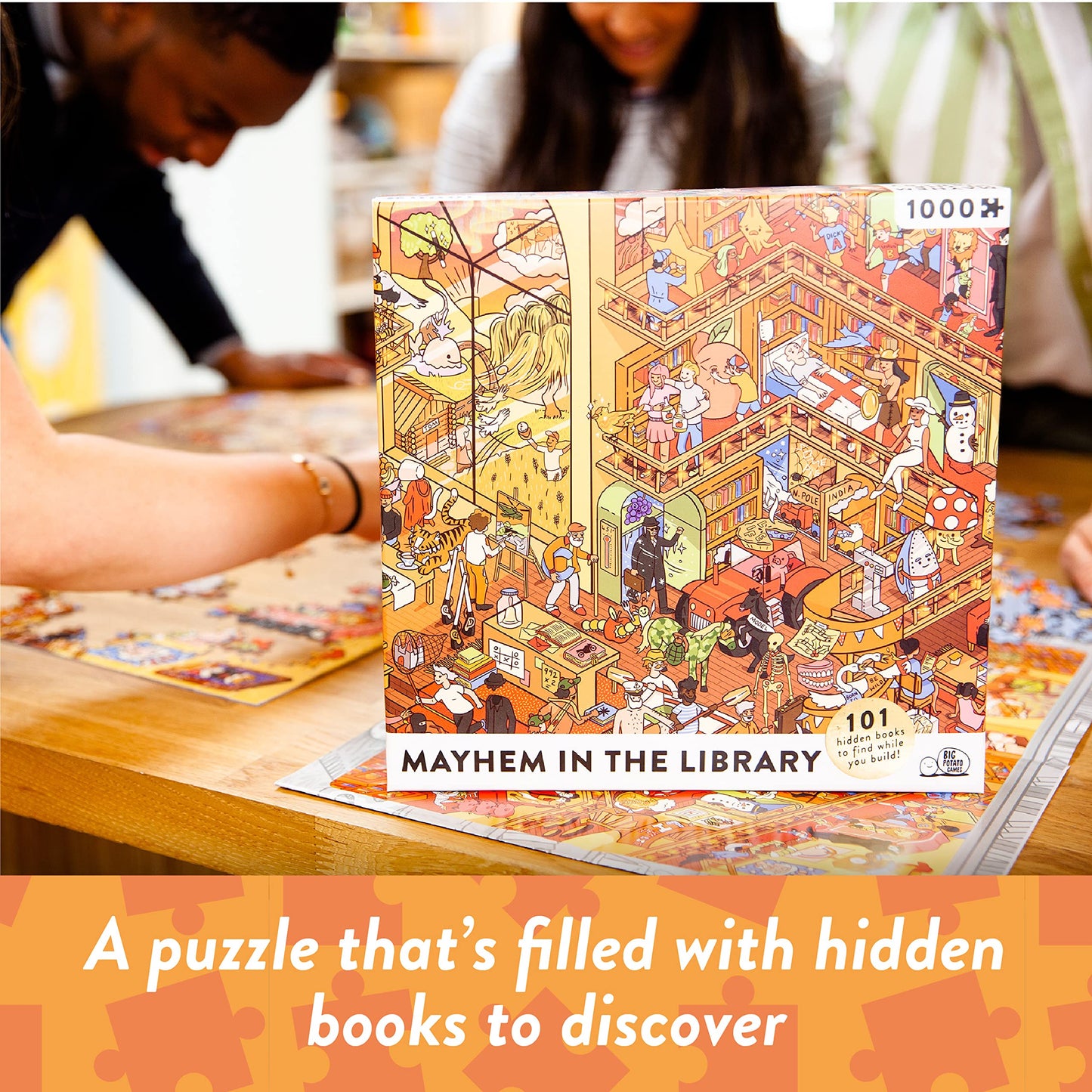 Mayhem in the Library: Jigsaw Puzzle with 101 Hidden Book Titles to Discover, for Book Lovers and Readers