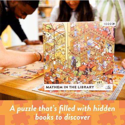 Mayhem in the Library: Jigsaw Puzzle with 101 Hidden Book Titles to Discover, for Book Lovers and Readers