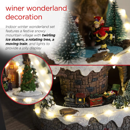 Alpine Corporation 18"H Indoor Animated Winter Wonderland Christmas Tabletop Decor with and Warm White LED Lights and Music, Holiday Display