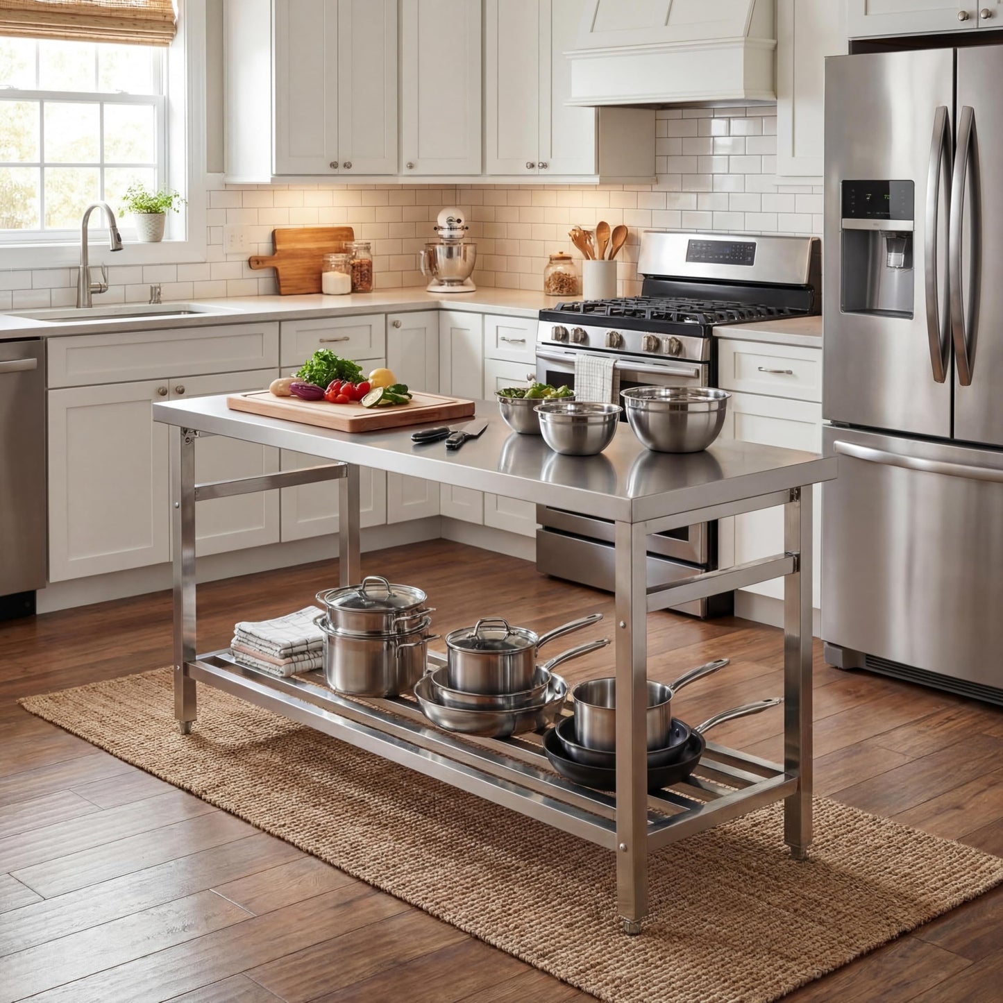 Garvee 48" x 24" Stainless Steel Folding Prep Table, Heavy Duty Commercial Work Table with Adjustable Undershelf for Restaurant, Kitchen, Food Service, Space-Saving, No Installation Required