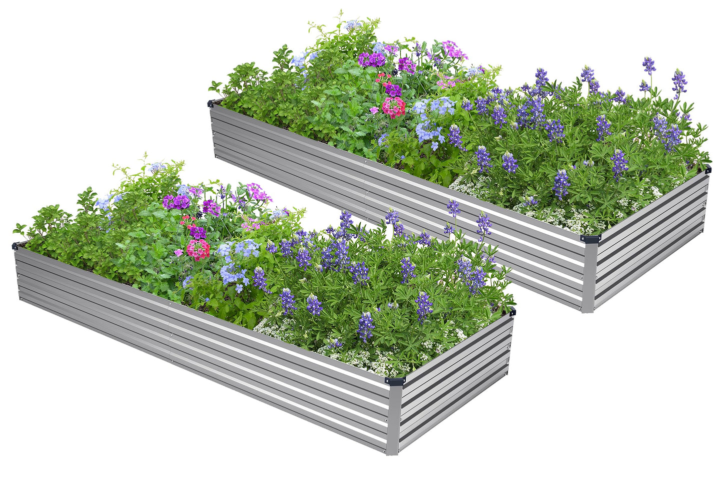Easllre 2PCS 7x3x1ft Galvanized Raised Garden Bed,Outdoor Planter Box Metal Patio Kit Planting Bed for Vegetables Flowers Herb,Silver