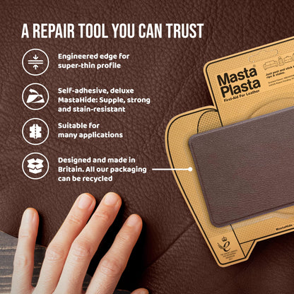 MastaPlasta Self-Adhesive Premium Leather Repair Patch - Black 20cm x 10cm (8in x 4in). Your All-In-One Instant Upholstery-Quality Leather Repair Kit for Sofas, Car Interiors, Bags & DIY