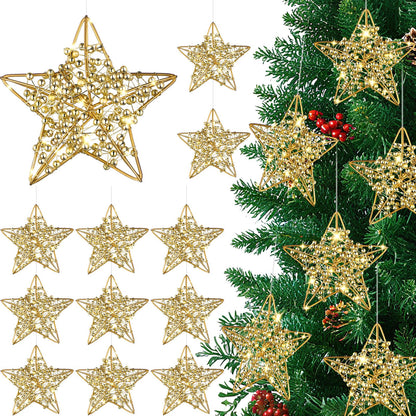 Simgoing 12 Pcs 2.8'' Gold Metal Star Ornaments for Christmas Tree Decor Rustic 3D Glitter Star Ornaments for Crafts Small Gold Christmas Hanging Stars Festive Gifts Embellishments for Holiday Party