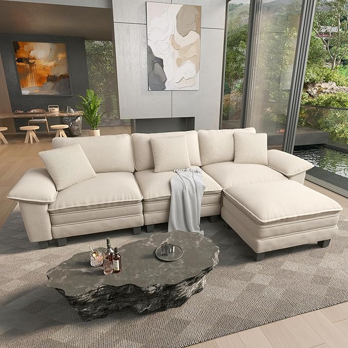 HERA'S HOUSE 124" Modular Sectional Sofa, Oversized L Shaped Couches