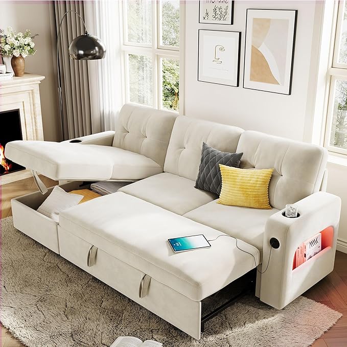 GarveeHome 84 Inch Sleeper Sofa Couch, L-Shaped Couches, Convertible Pull Out