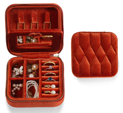 Vidifina Velvet Jewelry Box – Travel Jewelry Case Organizer with Mirror, Adjustable Compartments for Women | Luxury Storage Case & Gift for Her - Caramel
