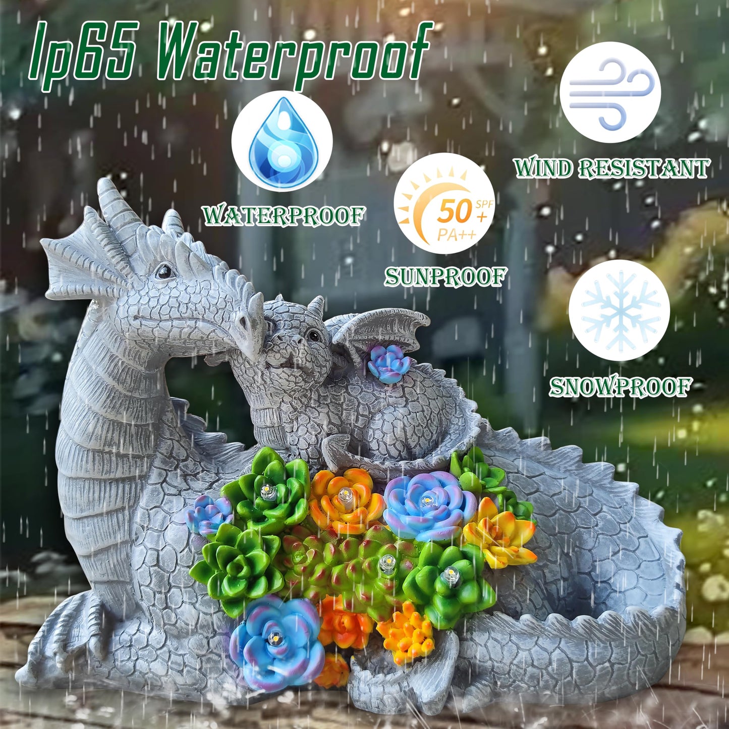 RCTTICUU Solar Dragon Garden Statues Outdoor Decor, Resin Dragon Figurine with Succulent and 6 LED Lights Lawn Patio Balcony Art Decoration,Housewarming Birthday Gifts for Grandma Mom Women