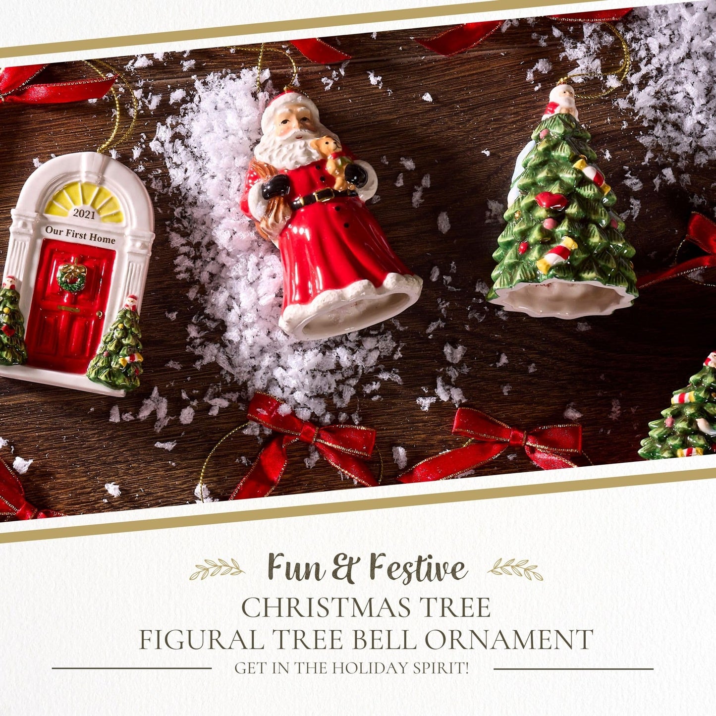 Spode Christmas Tree Figural Tree Bell Ornament, Gold, Dolomite, Hanging Ornament, Christmas Decoration