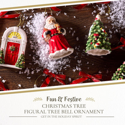 Spode Christmas Tree Figural Tree Bell Ornament, Gold, Dolomite, Hanging Ornament, Christmas Decoration