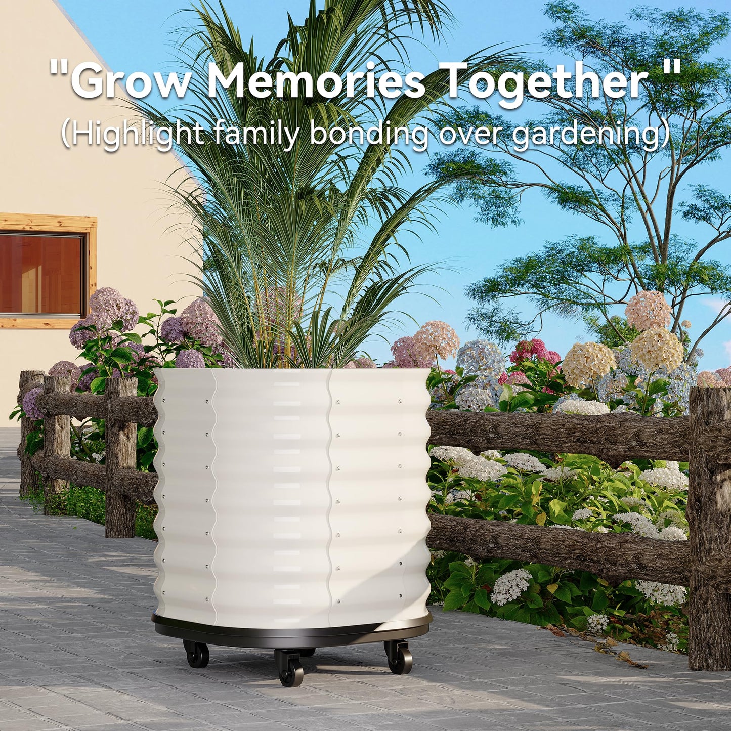 GarveeHome Self-Watering Wheeled Metal Garden Bed – Mobile Raised Planter Box with Water, Galvanized Steel Indoor/Outdoor Rolling Grow Station for Herbs, Veggies & Decor (23.6"x23.6"x27.5"),White