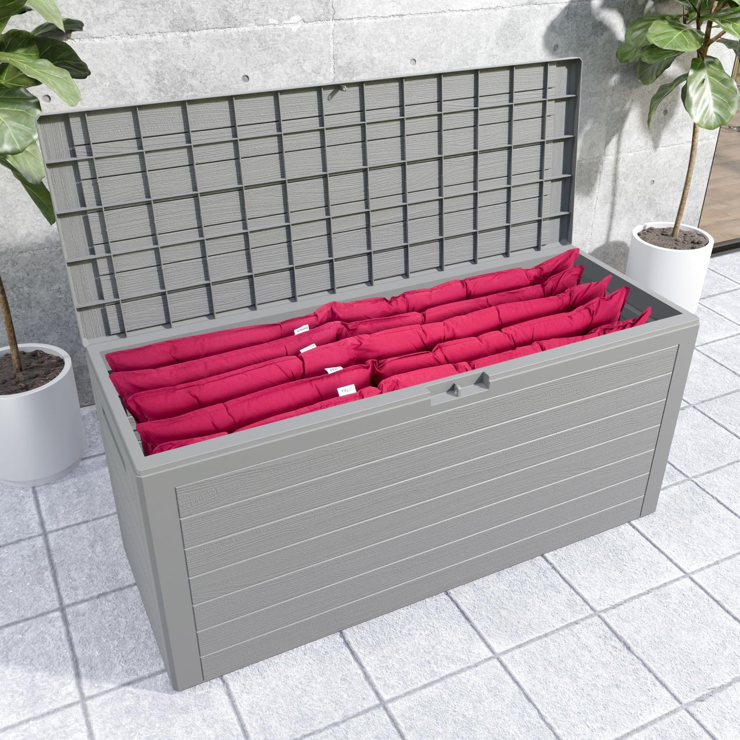 CASARIA® Outdoor Garden Storage Box | 280L | Waterproof | Plastic, Lockable Container w/Lid | Cushion Blanket Out Door Chest | Parcels, Tools, Toys | 116x43x55cm | Grey