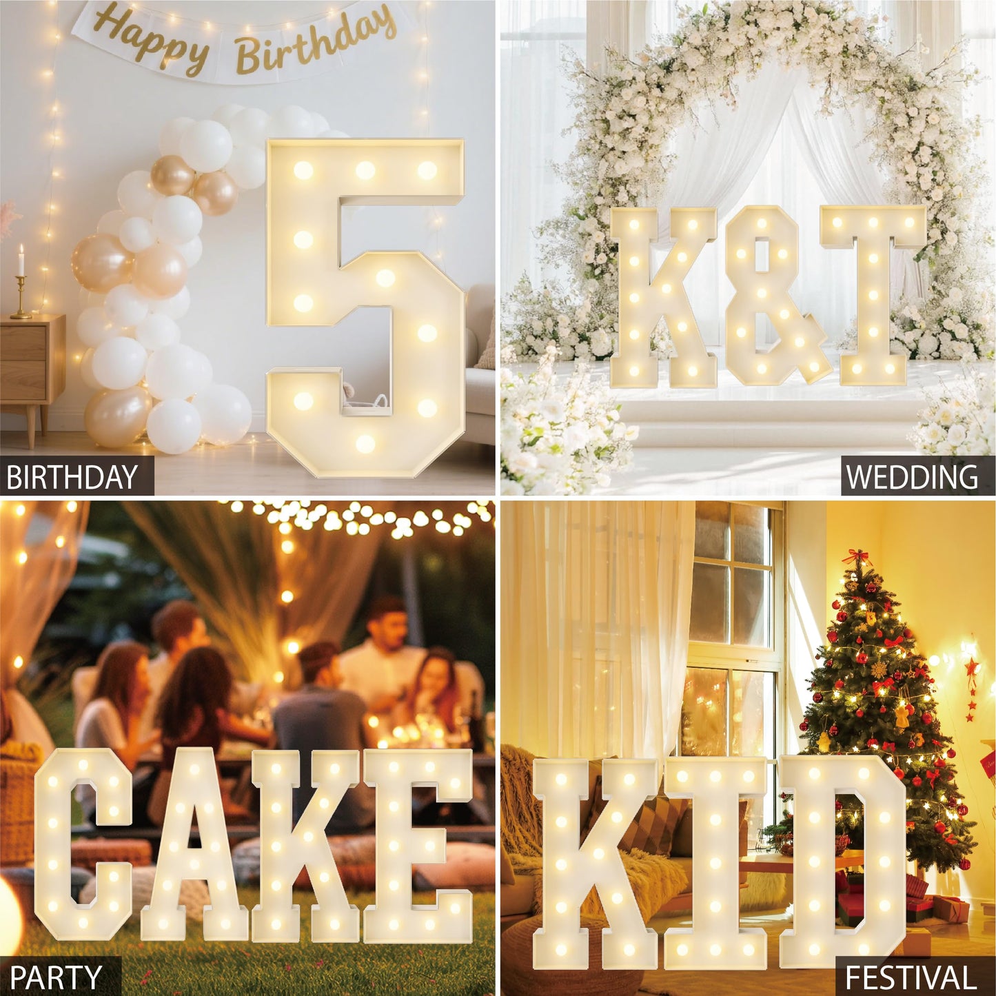 HXWEIYE Big Light Up Letters E，3FT Large Marquee Letters with lights, Mosaic Balloon Frame, Giant Baby Letter for baby shower Birthday Graduation Engagement Party Wedding Christmas Decor (Warm White)