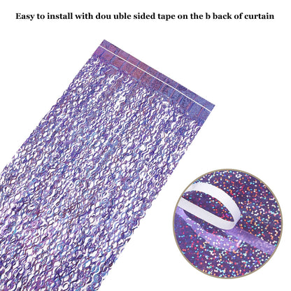 Purple Foil Fringe Curtains Party Decorations - CYLMFC 3 Pack 3.3 ft x 6.6 ft Foil Party Curtain for Hallowee Christmas Graduation Decor