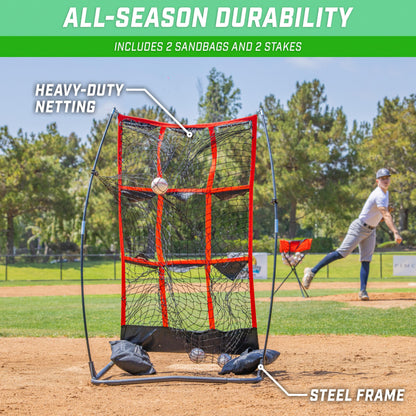 GoSports 9 Hole Baseball & Softball Pitching Strike Zone Target Net - 49 x 30 Inches