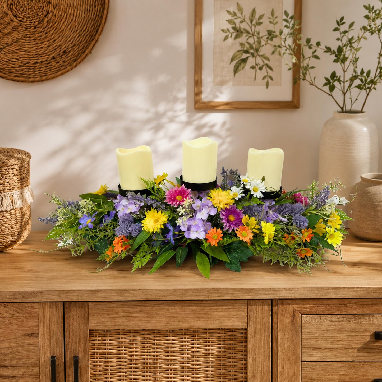 Lnymura 26" Spring Summer Floral Candle Holder Centerpiece for Table Decor