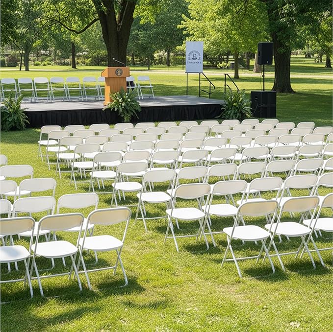 Flash Furniture Hercules Set of 10 Indoor/Outdoor Heavy-Duty Plastic Folding Chairs, Foldable Commercial Stacking Chairs with 650-lb. Static Weight Capacity, White