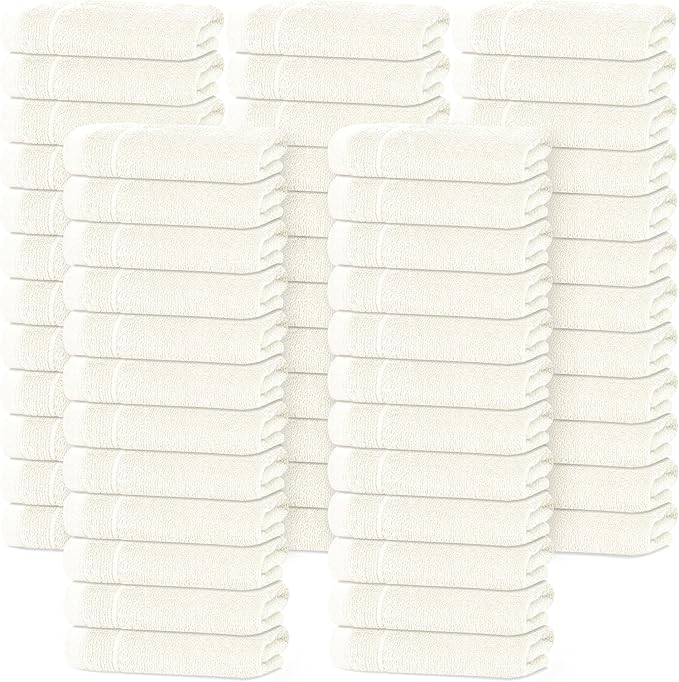 Tens Towels Pack of 60 Washcloths, 12 x 12 Inches, Lighter Weight, Quick to Dry