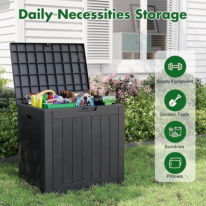 Outdoor Storage Box, Resin Deck Boxes Indoor and outdoor, Waterproof Storage Box Lockable Lid (Black,35 Gallon-2Pack)