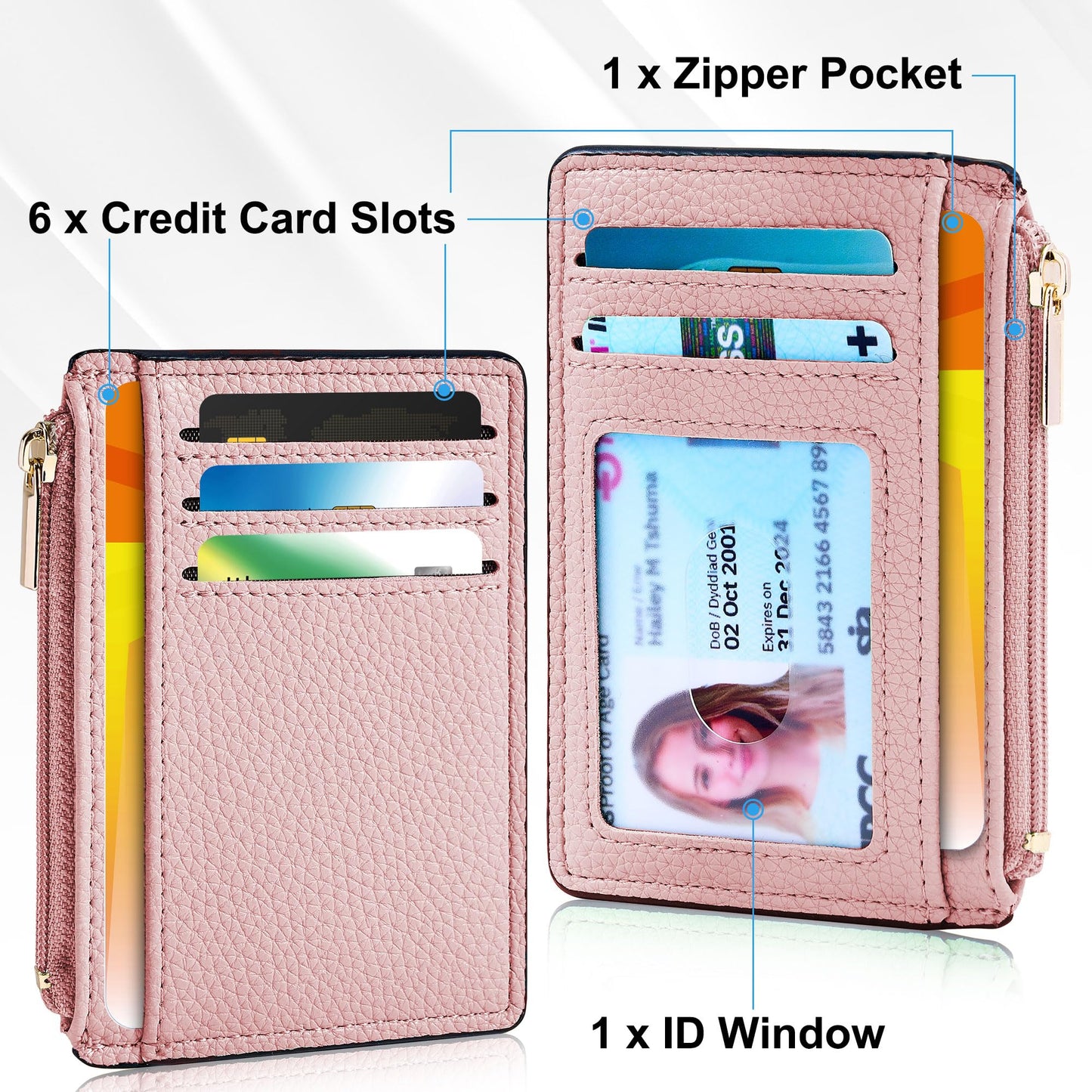 Tipmile Credit Card Holder for Women Slim Minimalist Front Pocket RFID Blocking Wallet Small Compact Card Case with ID Window, Light Pink
