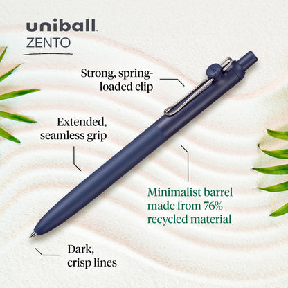 uni-ball Zento Gel Ink Rollerball Pens, 4 Black Medium Point Smooth Writing Pens, Colored Japanese Pens, Muted Colors