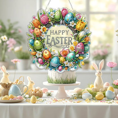 DIY Acrylic Diamond Art Painting Wreath Kits Special Shaped Rhinestone 5D Diamond Art Window Pendants Home Garden Wall Hanging Kits Hanging Ornament (Easter Wreath)