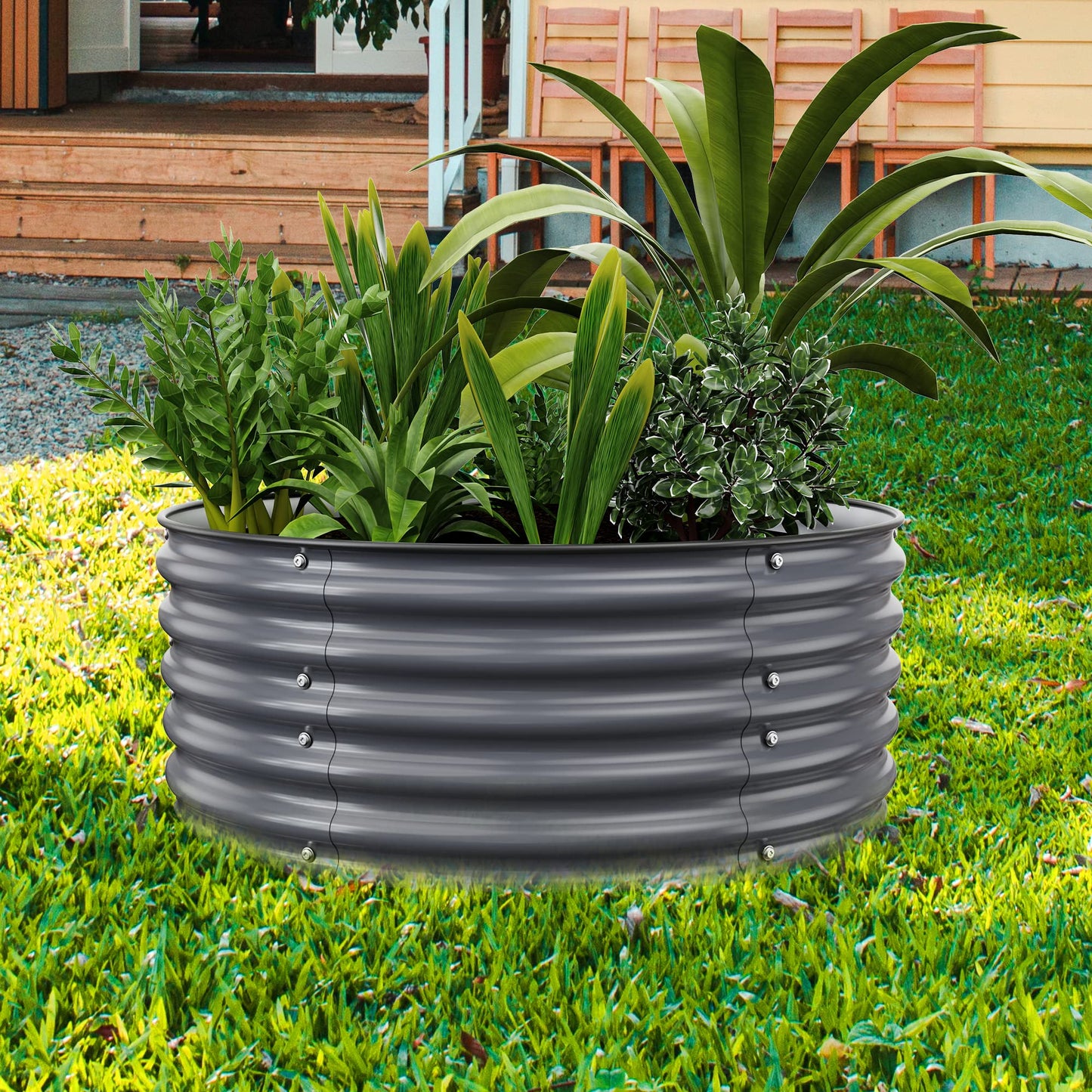 Nossta Round Raised Garden Beds, 42''x42''x17''Outdoor Galvanized Garden Planter Box for Vegetable Fruits Flower Herb (Deep Grey)