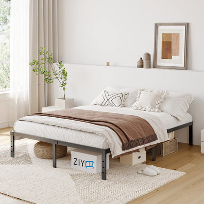 ZIYOO Full Size Bed Frame, 3 Inches Wide Wood Slats,18 Inch Tall Metal Platform, Heavy Duty 3500lbs Support for Mattress, No Box Spring Needed, Noise Free