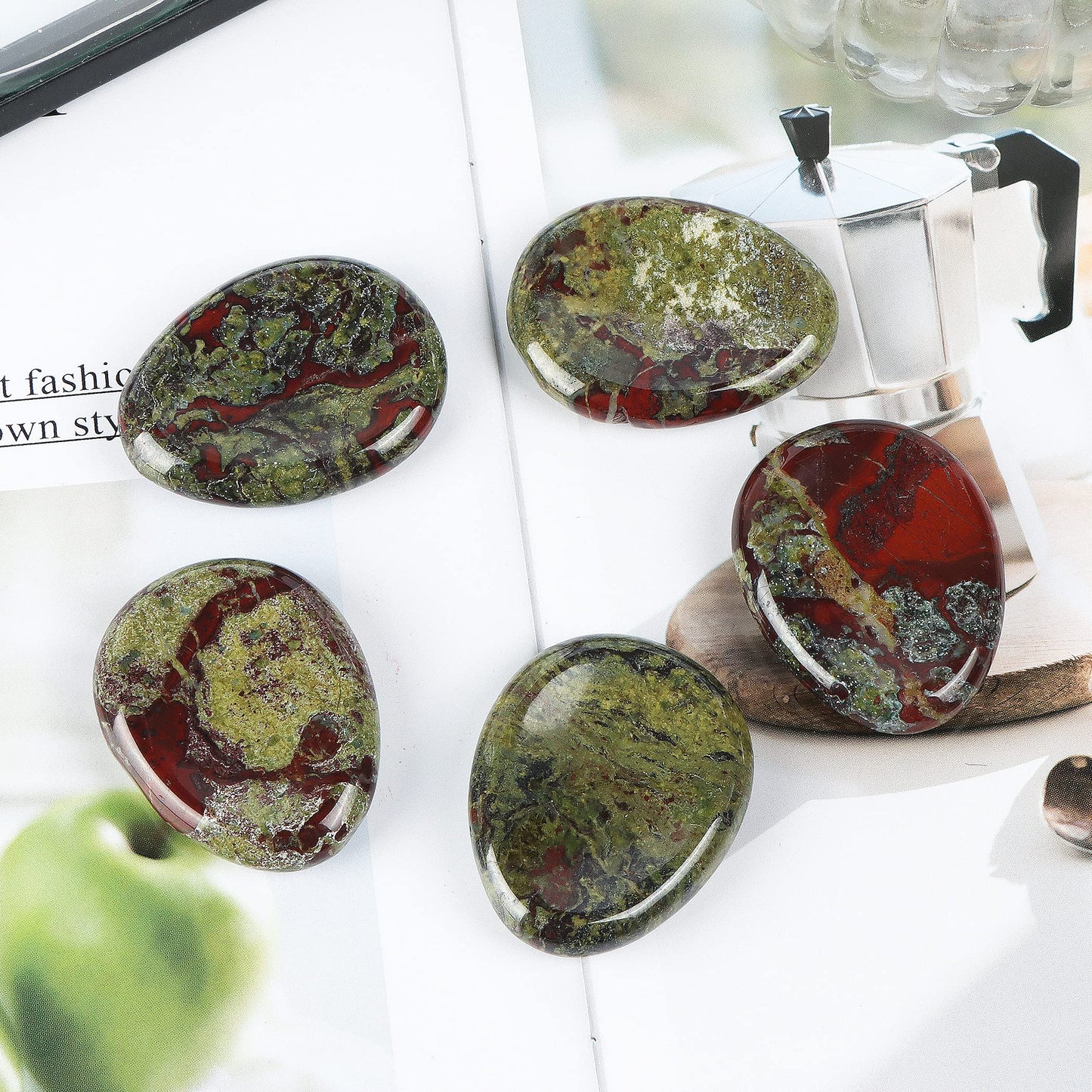 Artistone Dragon Blood Stone Crystal Thumb Worry Stone for Anxiety Hand Carved Crystal Pocket Palm Stone for Stress Relief, Meditation Reiki, Water Drop Shaped