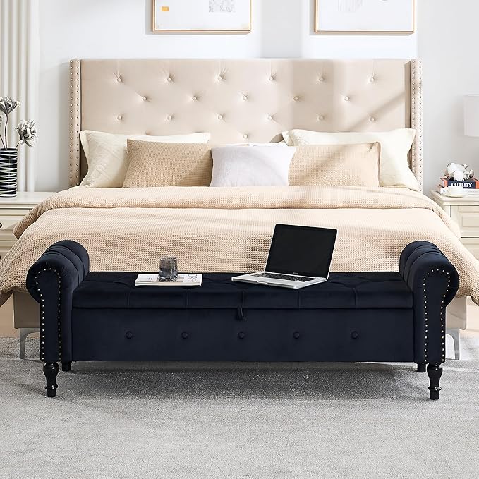 Storage Bed Bench for Bedroom, King Size Bench