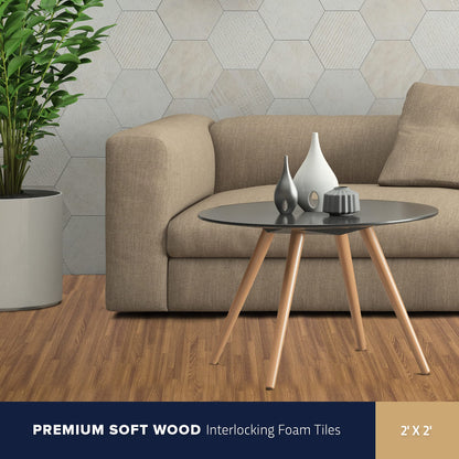 IncStores Premium Soft Wood Print Foam Flooring Tiles | Interlocking Foam Tiles for Home, Gym, Training and Yoga | 5/8" - Dark Oak, 48 Square Feet
