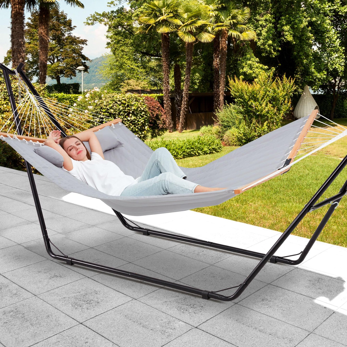 Homgava Universal 2-Person Hammock Stand, 660LBS Capacity,Heavy Duty Steel Hammock Stand, Fits 9.6-14ft Hammocks, Indoor and Outdoor Universal Hammock Stands,Black