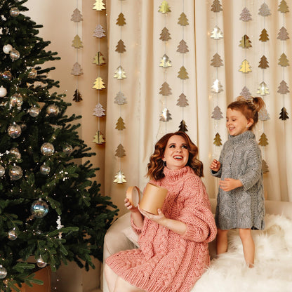 Cheerland Champagne Gold Tree Garland for Hanging Christmas Decorations Baby Shower Woodland Theme Party Decoration Christmas Streamers Backdrop Tree Garland Decor for Birthday Party New Year