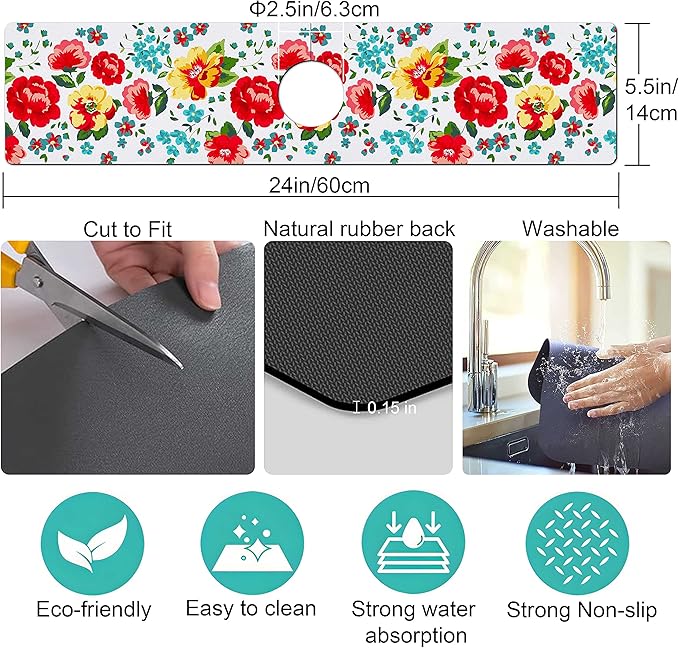 Kitchen Sink Splash Guard Faucet Mat Super Absorbent Fast Drying Mat Sink