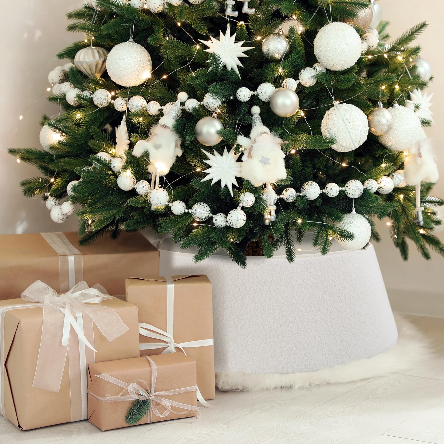 Beautiful Christmas Tree Collar - Authentic 28" Boucle Tree Ring for Any Christmas Decor - Easy to Set Up Skirt Enhances Your Holiday Home Decor