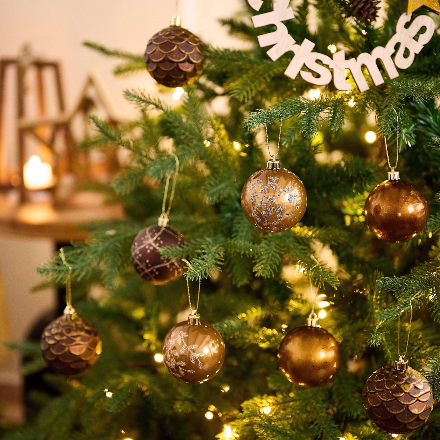 Valery Madelyn Christmas Ornaments Set, 9ct 2.76 Inches Brown Copper Gold Shatterproof Christmas Tree Decorations, Woodland Bronze Hanging Ball Bulk for Xmas Holiday Party Decor