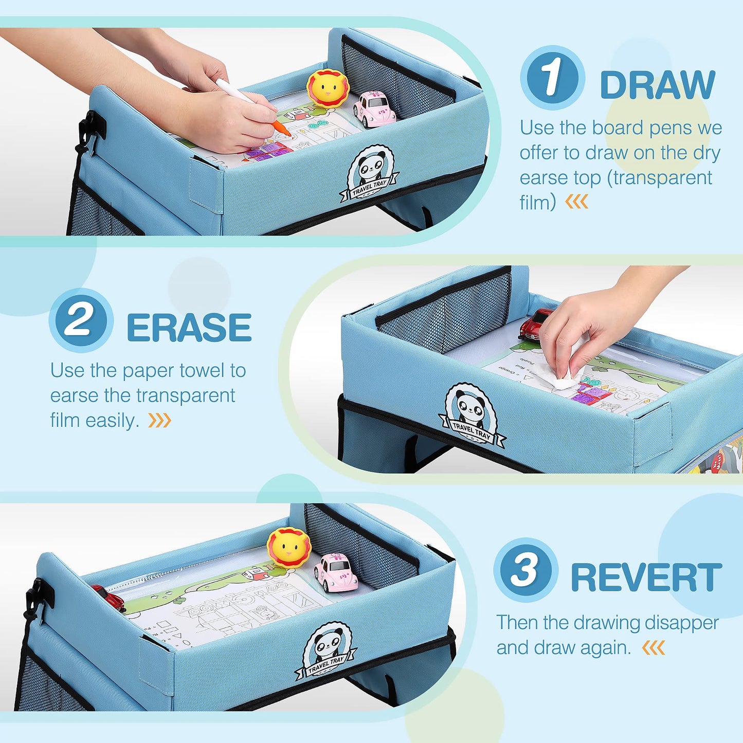COOLJOY Travel Tray Kids Travel Tray,Kids Travel Essentials,Travel Toys-Play Tray with Transparent Erasable Surface,Lots of Storage Space,Multifunctional Activity Tray,Lap Tray for Kids Boys Girls 3+