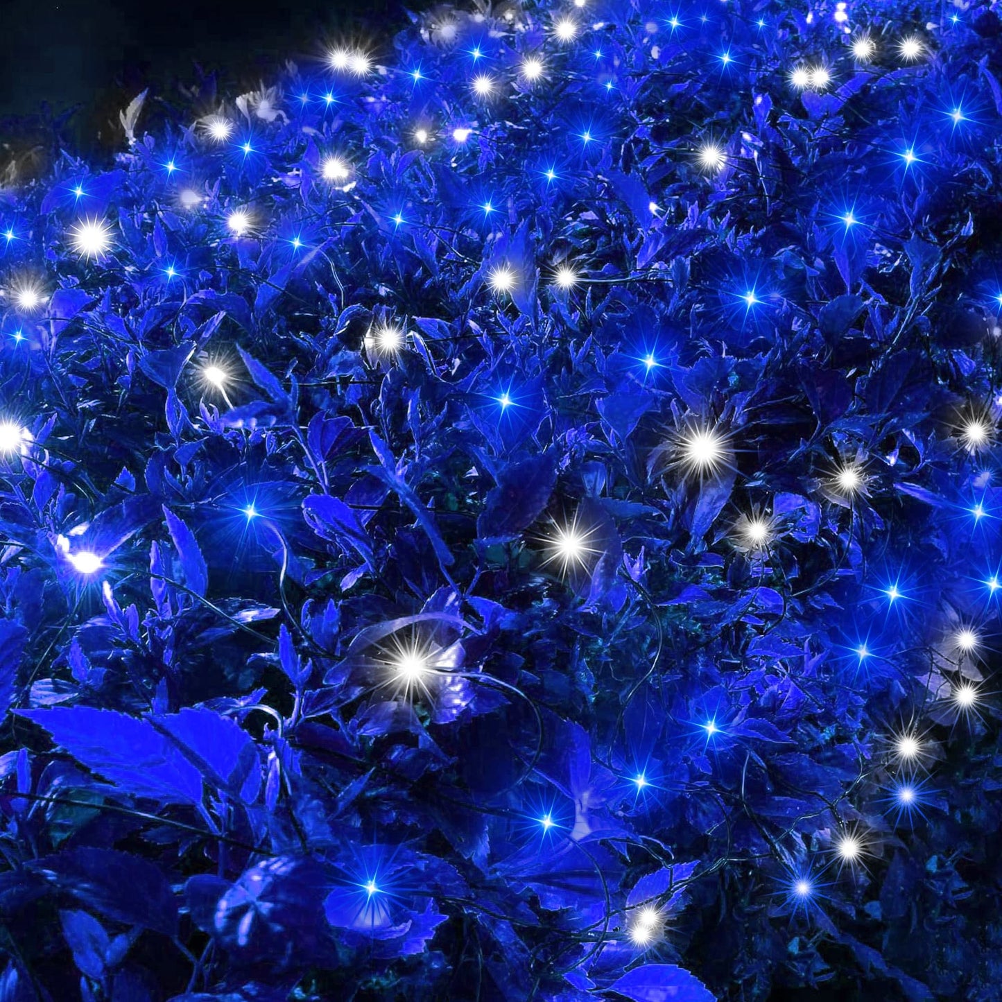 kemooie Outdoor Christmas Net Lights, 198 LEDs 9.8FT x 6.6FT Net Light, Connectable 8 Twinkle Modes Hanging Mesh Lights for Garden Bush Window Christmas Decorations (Blue&White)