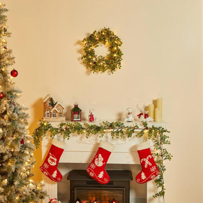Brightown Christmas Garland with Lights, Battery Operated, 6 Ft 20 LED Lighted Pine Leaves Garland Decorated with Pine Cones, Berry, Indoor & Outdoor Christmas Lights for Mantle Stairs Wall, 2 Pack