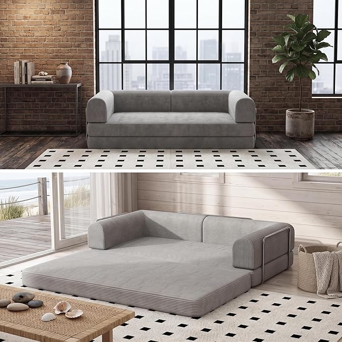 Garvee 78" Convertible Sleeper Sofa Bed, Plush Corduroy Futon Loveseat