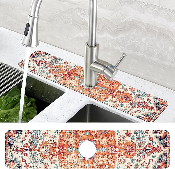 Oriental Turkish Carpet Pattern Red Dish Drying Mat