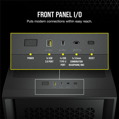 Corsair 4000D AIRFLOW Tempered Glass Mid-Tower ATX Case - High-Airflow - Cable Management System - Spacious Interior - Two Included 120 mm Fans - Black